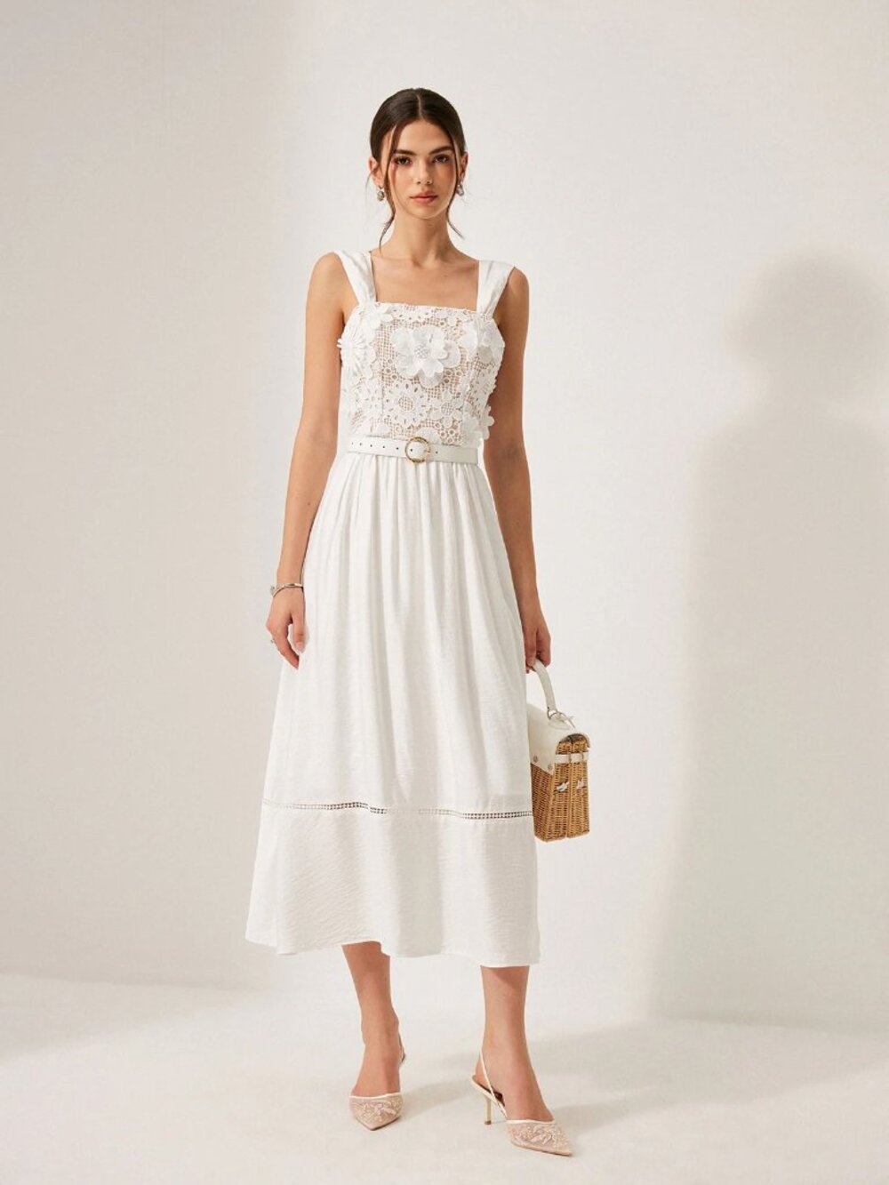 NWT Commense White Floral 3D Lace Maxi Dress